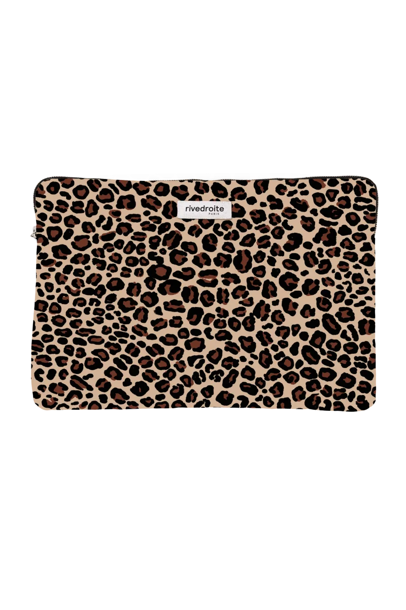 Vivienne la housse d'ordinateur 13" - Coton recyclé Léopard Beige – Image 2