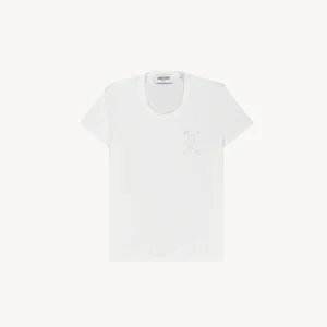 T-shirt col rond blanc optique avec une broderie  perle coeur