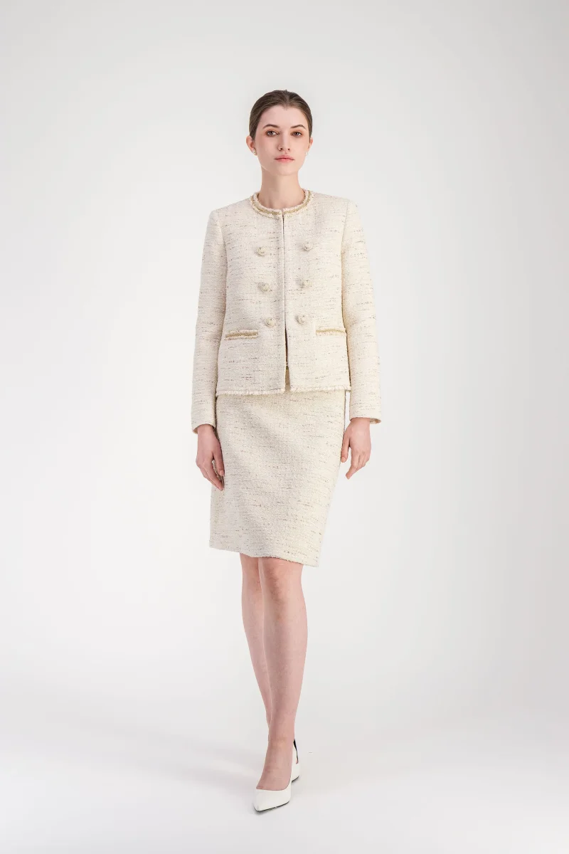 Veste droite jaune clair en tweed – Image 3