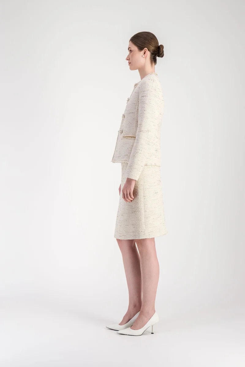 Veste droite jaune clair en tweed – Image 5