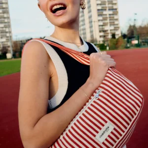 Mini Charlot le sac crossbody - Coton recyclé Rayé Rouge