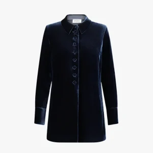 Tunique en velours marine col chemise