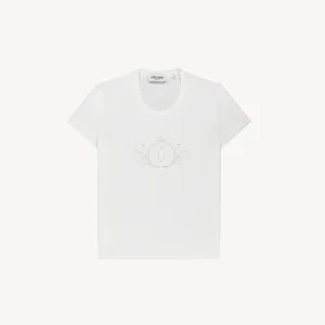 T-shirt col rond blanc optique avec une broderie perle
