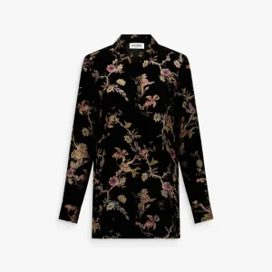 Chemise droite à motif floral en velours de soie