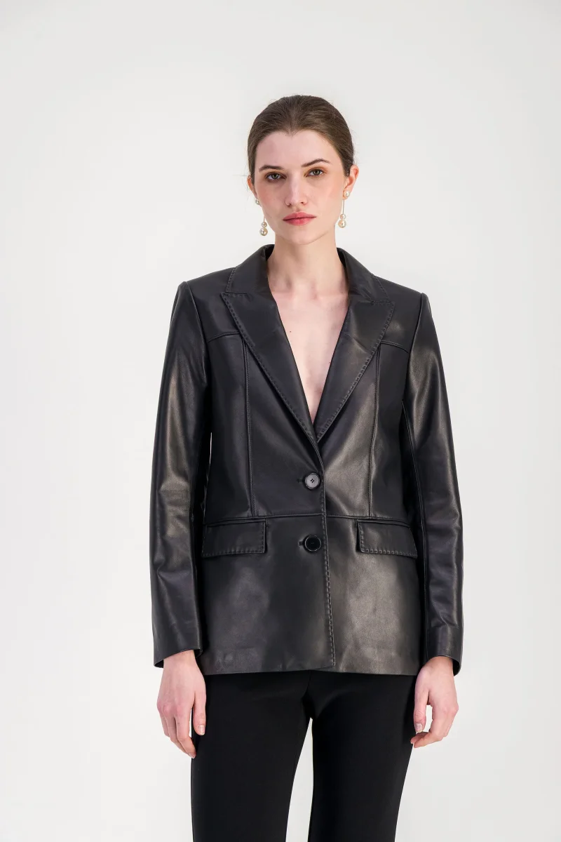 Veste droite en cuir noir – Image 4
