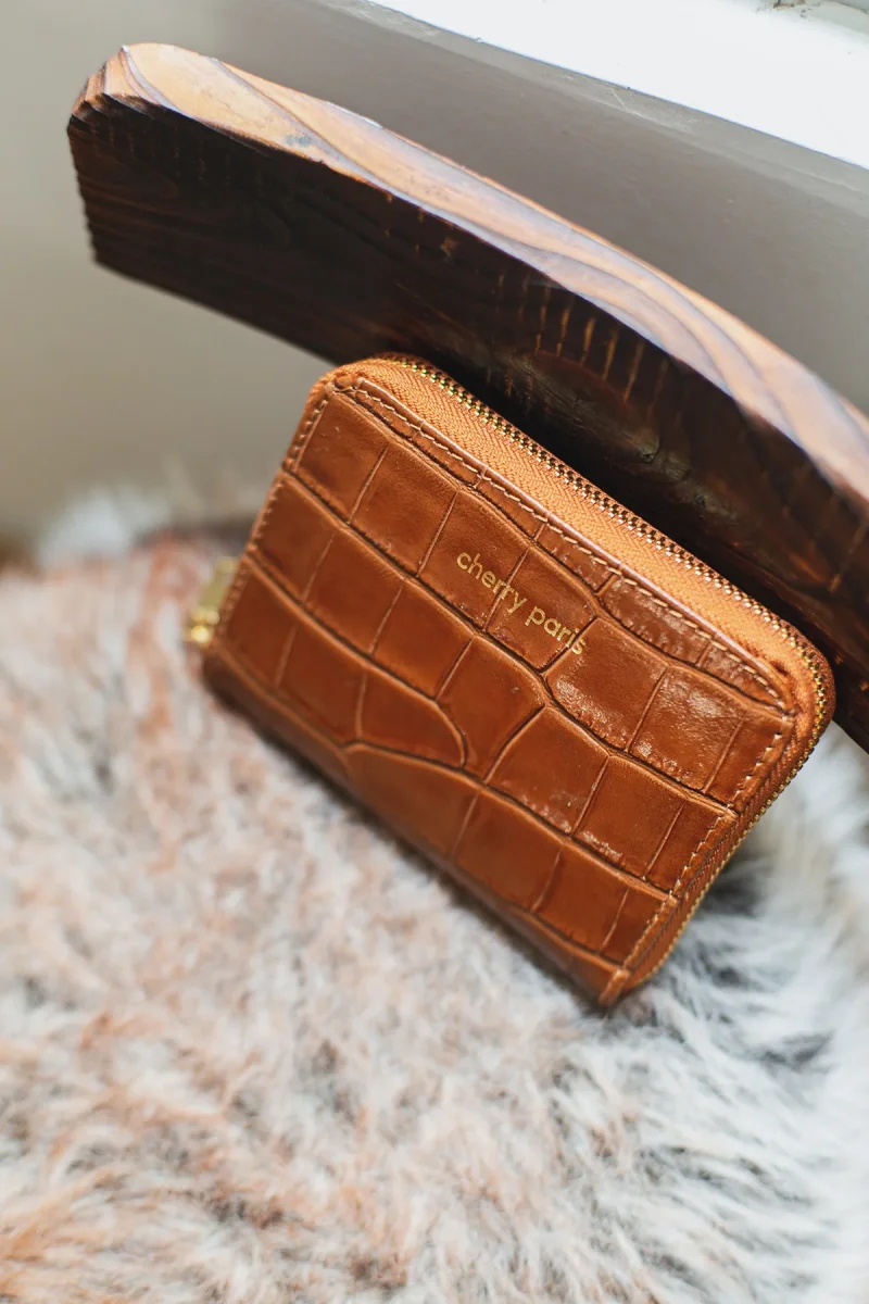 Porte-monnaie sac croco YUNA - Camel – Image 5