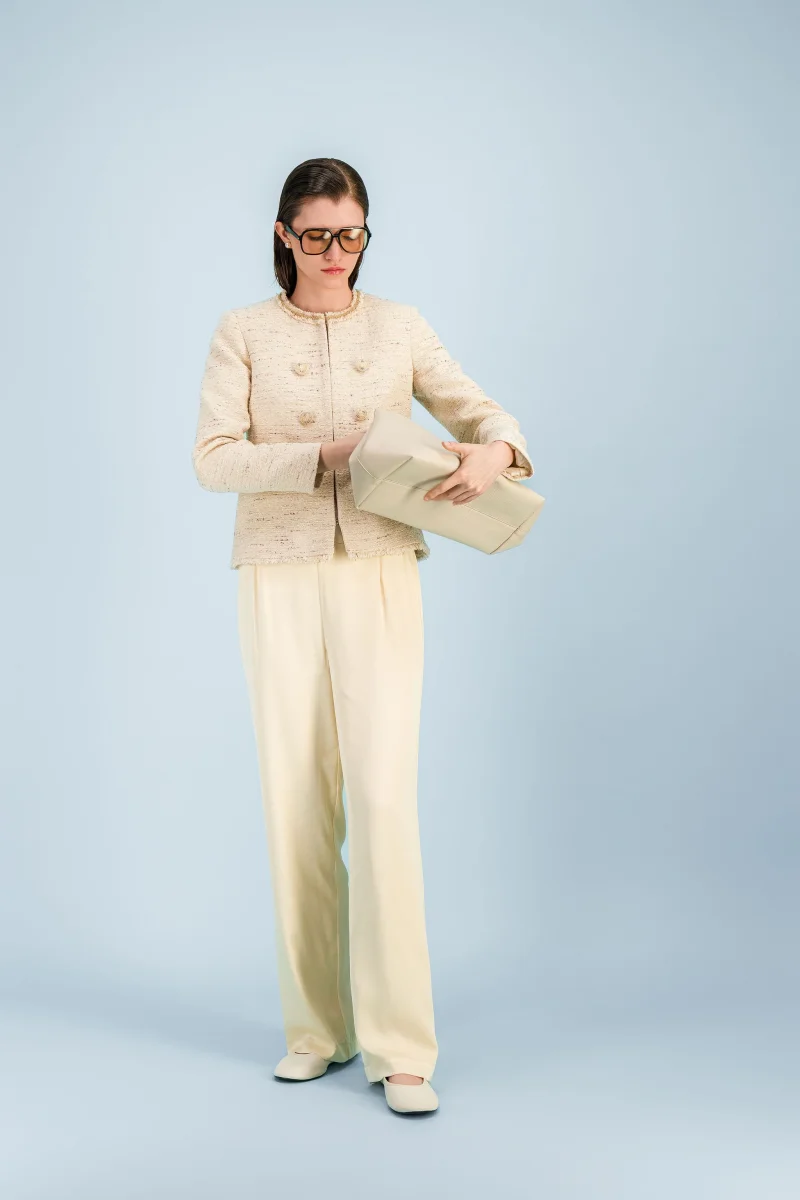 Veste droite jaune clair en tweed – Image 4