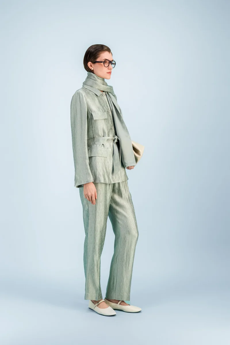 Veste-chemise droite sauge ceinturé – Image 3