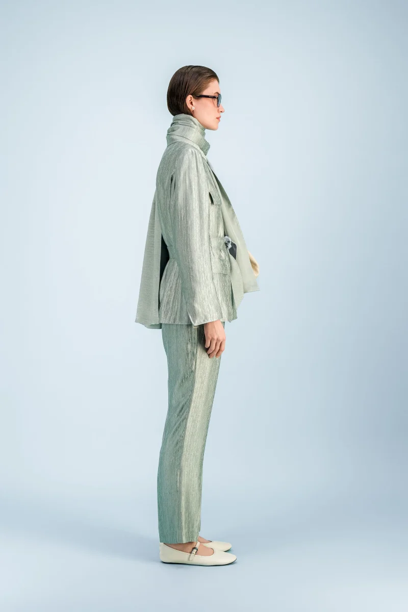 Veste-chemise droite sauge ceinturé – Image 5