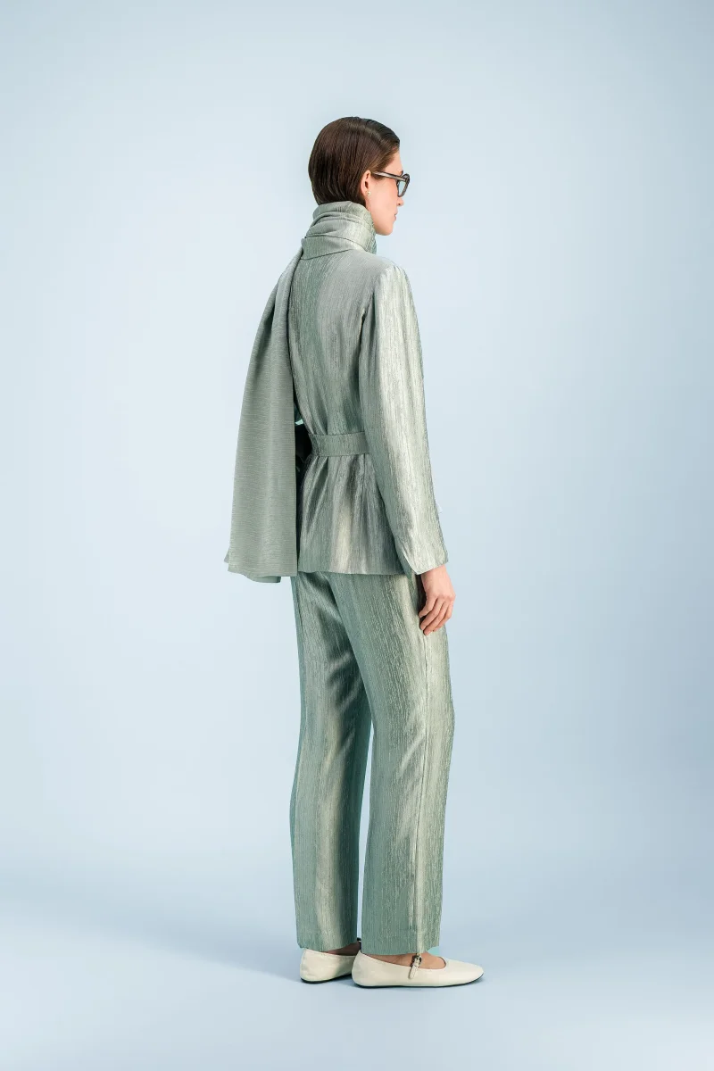 Veste-chemise droite sauge ceinturé – Image 6