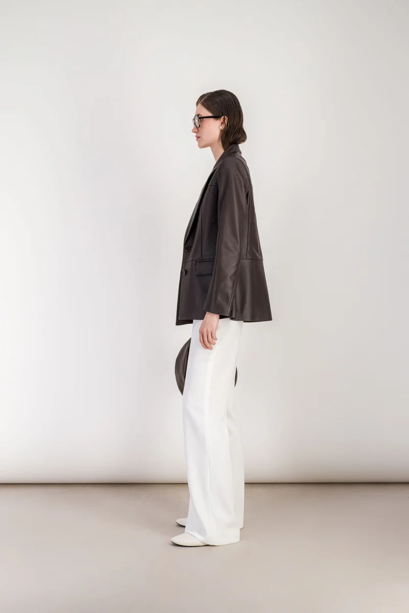 Veste droite en cuir marron – Image 5