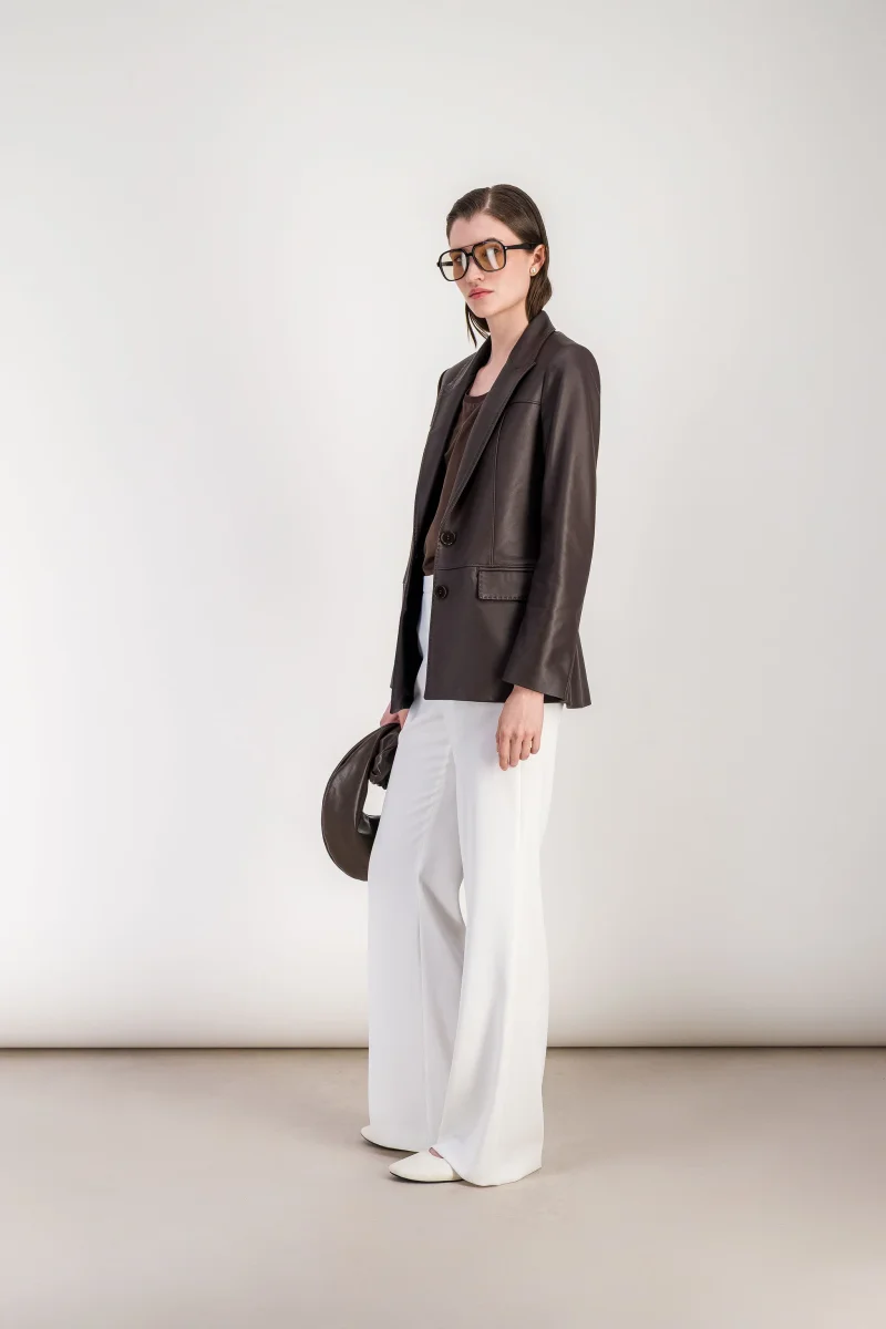 Veste droite en cuir marron – Image 6