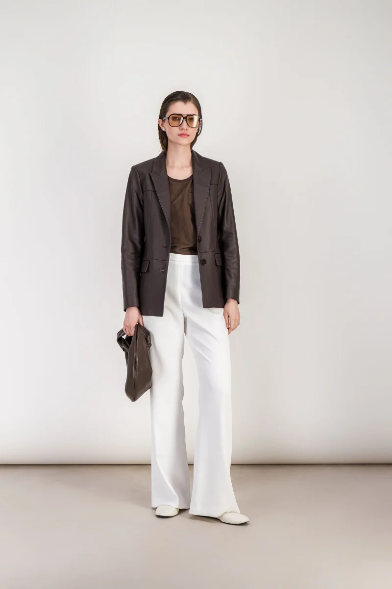 Veste droite en cuir marron – Image 4