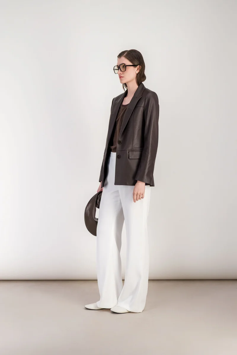 Veste droite en cuir marron – Image 3