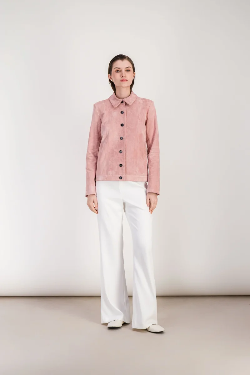 Veste ajustée rose pale en daim – Image 4