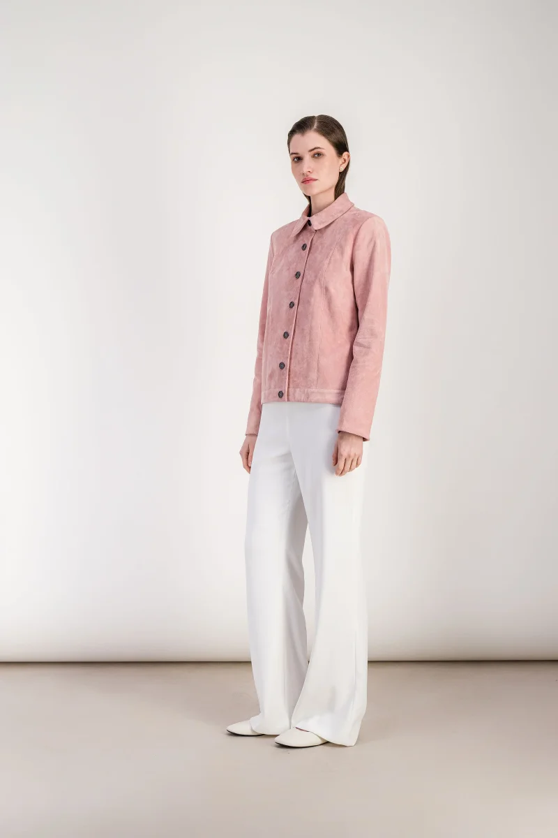 Veste ajustée rose pale en daim – Image 3
