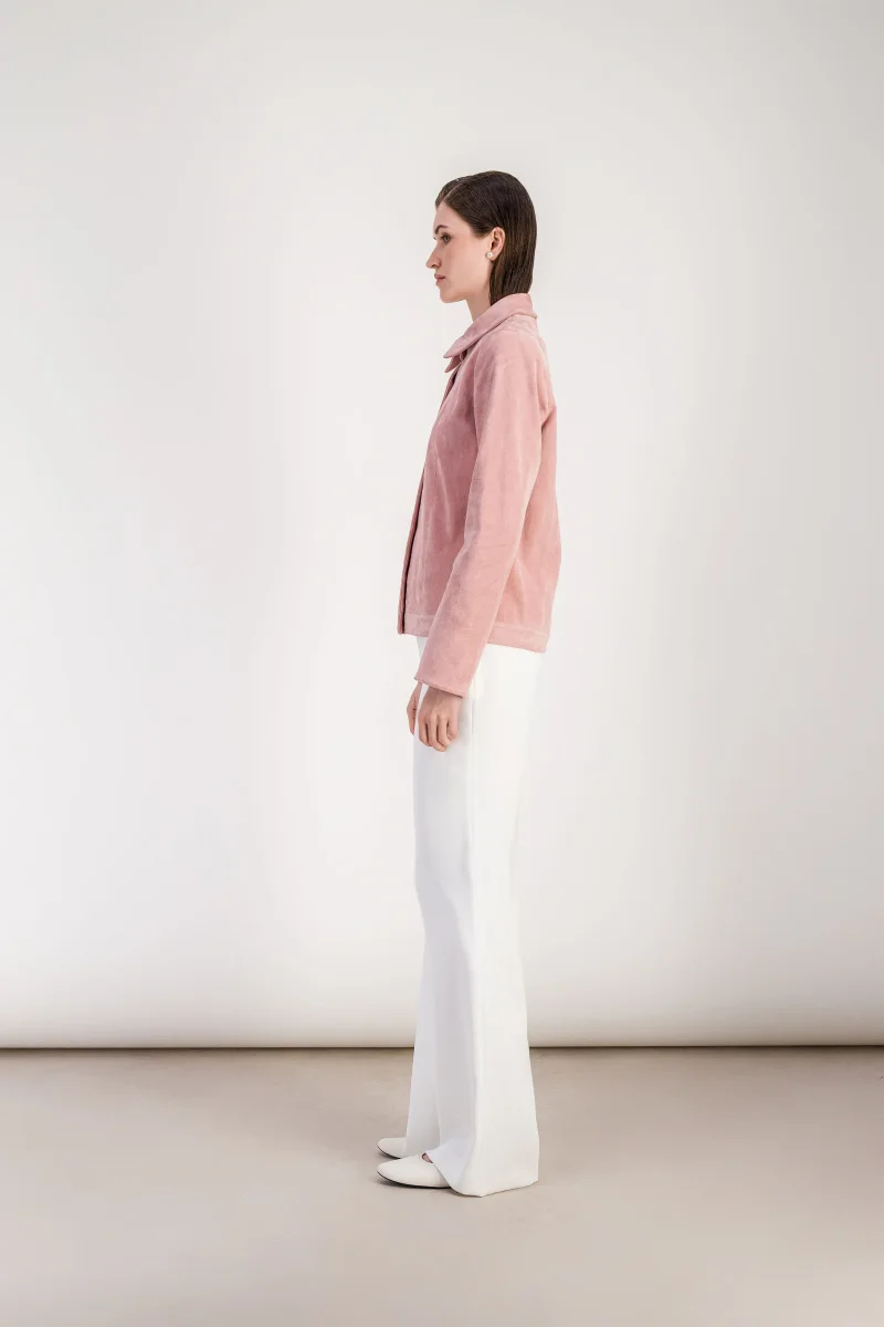 Veste ajustée rose pale en daim – Image 5