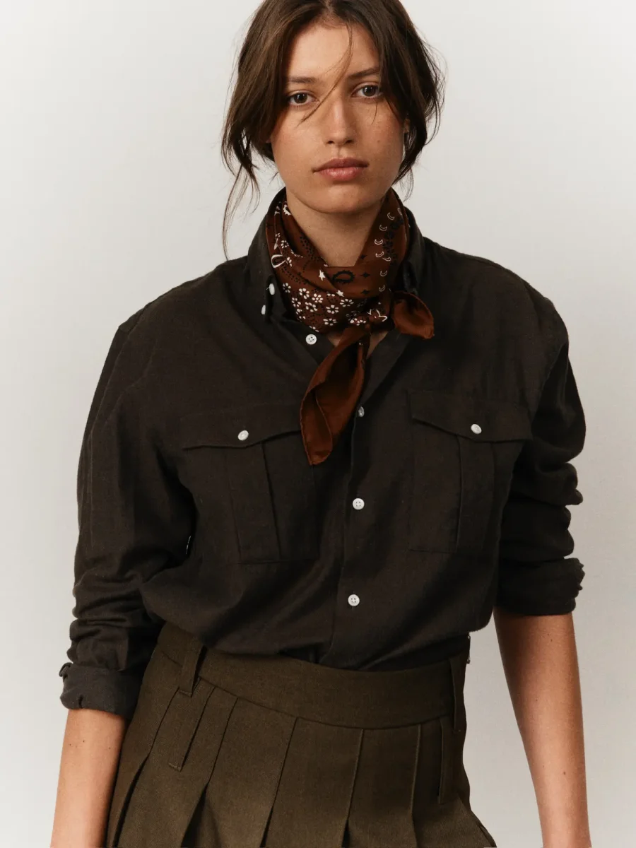 Bandana Classique en Soie - MARRON - Petit Modèle – Image 3