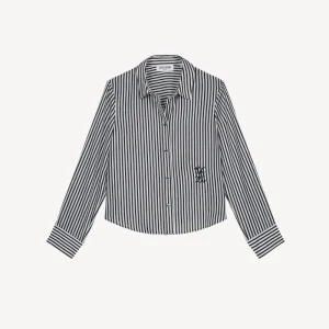 Chemise courte rayée en habotai de soie marine