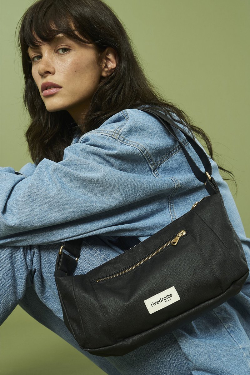 Charlot XS le sac à main - Coton recyclé ciré Noir – Image 4