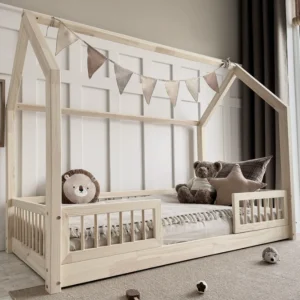 Lit cabane Montessori avec barrière Paola 90x190cm Entrée au milieu