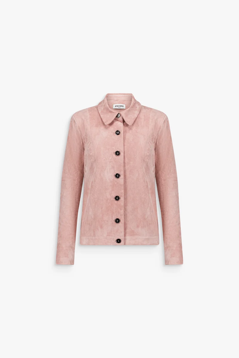 Veste ajustée rose pale en daim – Image 2