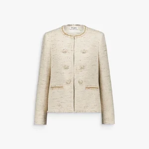 Veste droite jaune clair en tweed