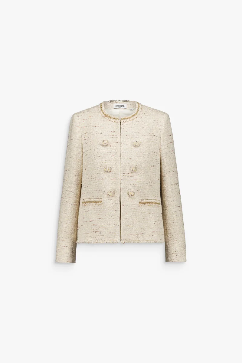 Veste droite jaune clair en tweed – Image 2