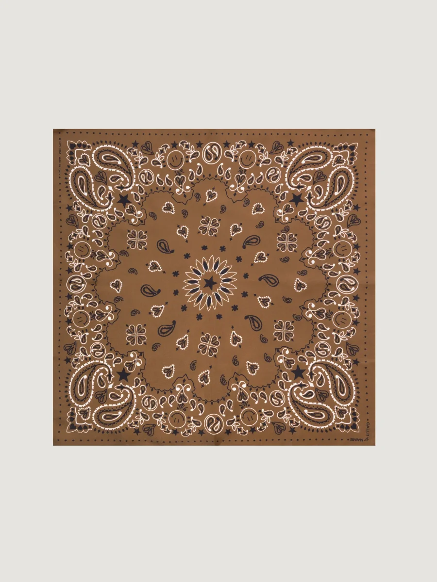 Bandana en Soie - STAR - MARRON - Petit Modèle