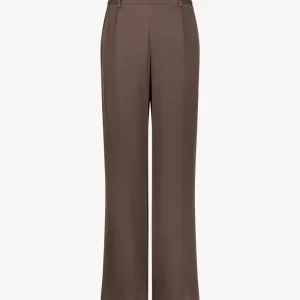Pantalon droit en soie taupe moyen