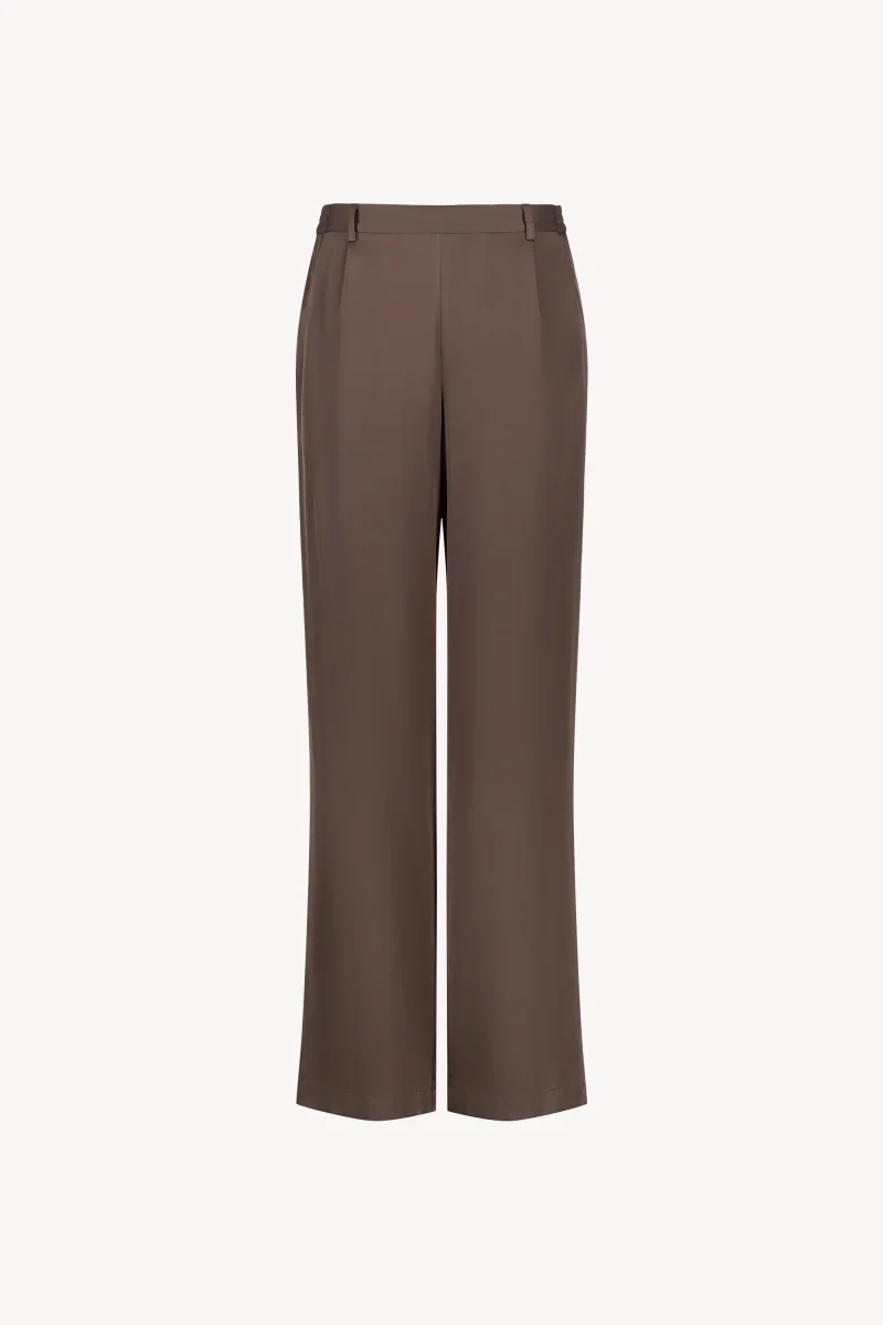 Pantalon droit en soie taupe moyen – Image 2