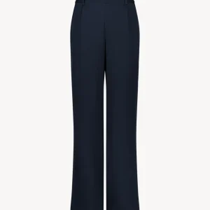 Pantalon droit en soie marine