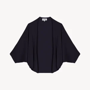 Veste poncho courte manches chauves-souris marine