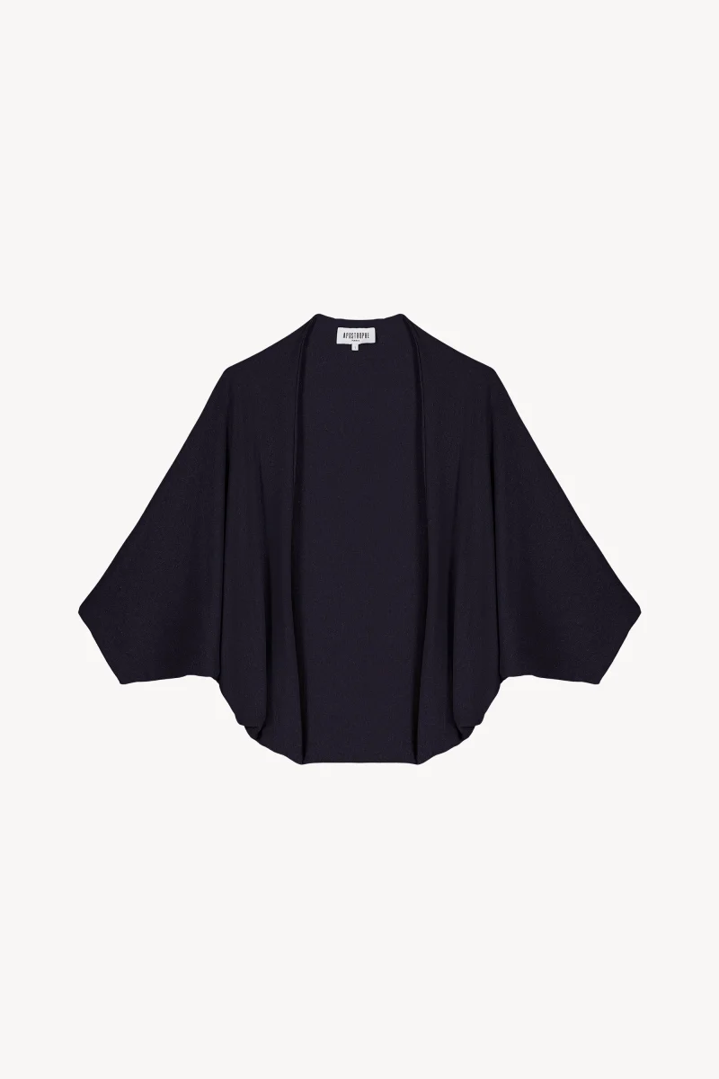 Veste poncho courte manches chauves-souris marine – Image 2