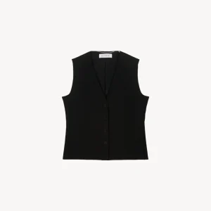 Gilet Noir à Boutons Recouverts