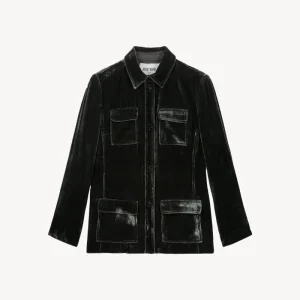 Veste chemise saharienne en velours de soie éléphant