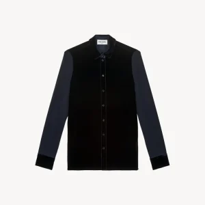 Chemise bi-matière en velours marine