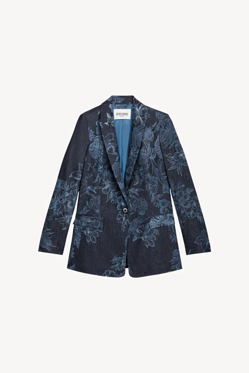 Veste cintrée en bleu denim imprime – Image 2