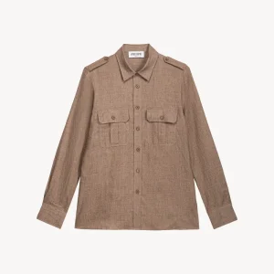 Chemise droite militaire avec des boutons nacrés marron glacé