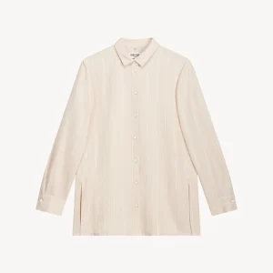 Chemise droite lin beige à rayures