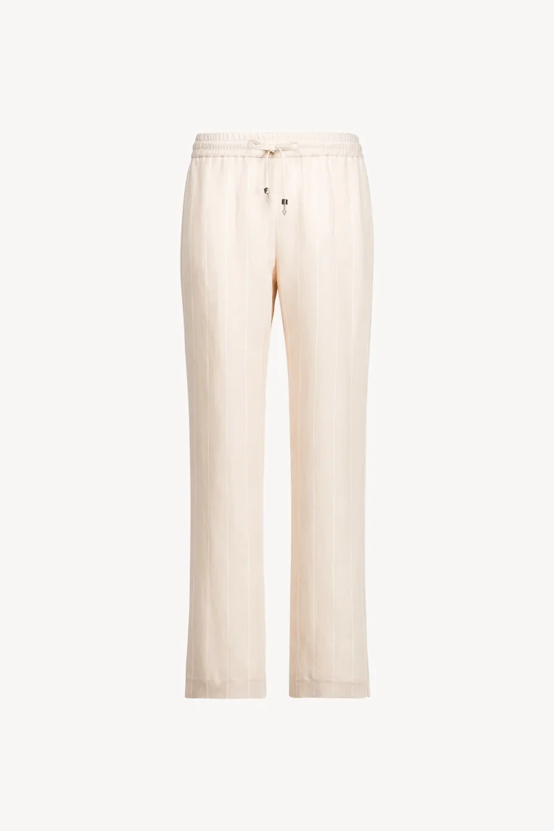 Pantalon droit fluide beige en lin à rayures – Image 2