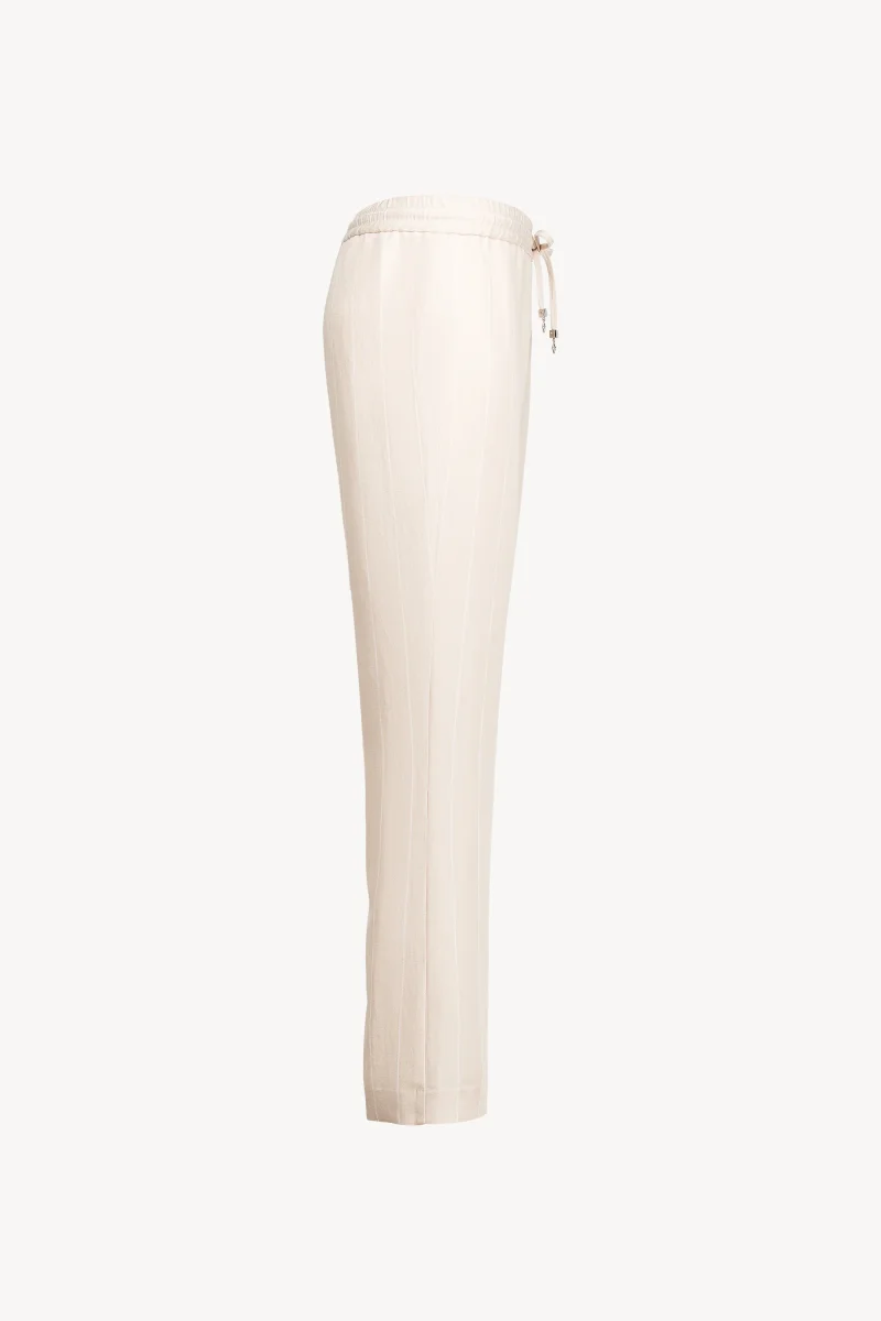 Pantalon droit fluide beige en lin à rayures – Image 3