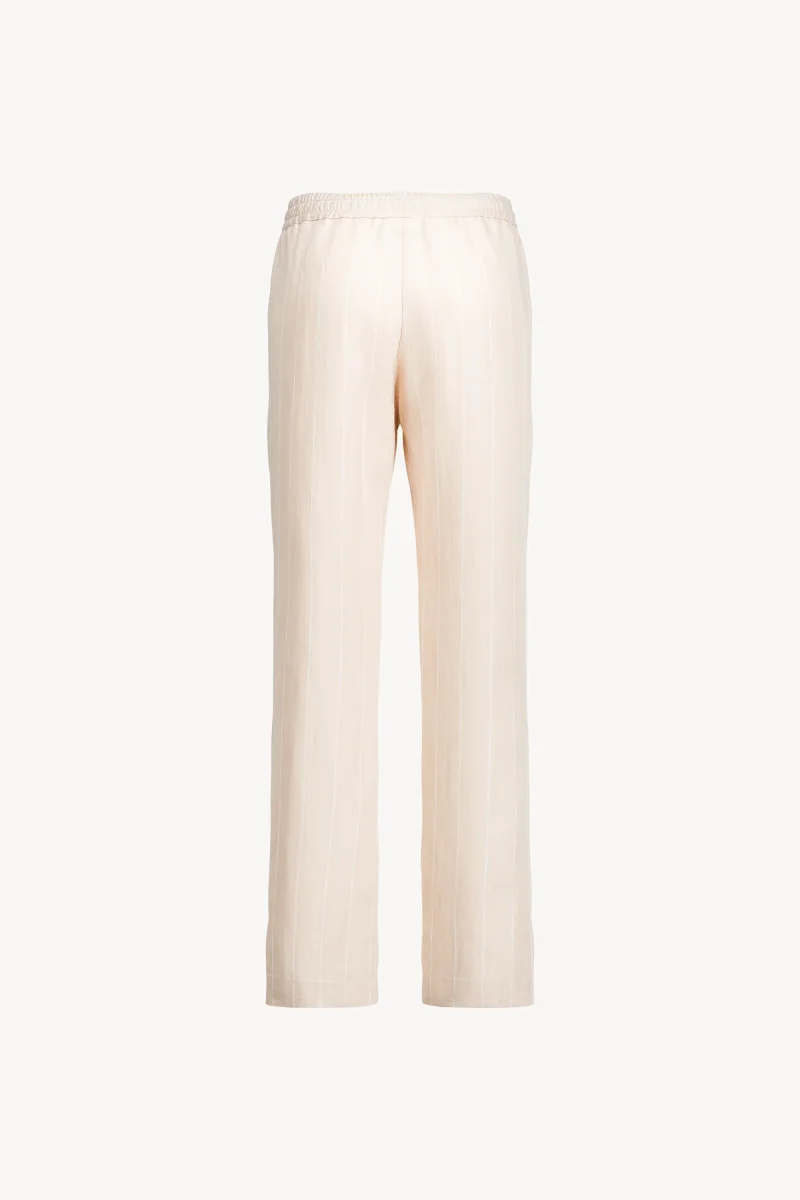 Pantalon droit fluide beige en lin à rayures – Image 4