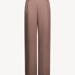 Pantalon droit en soie marron glacé