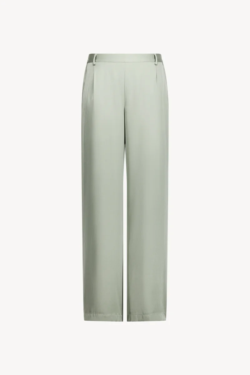 Pantalon droit en soie sauge