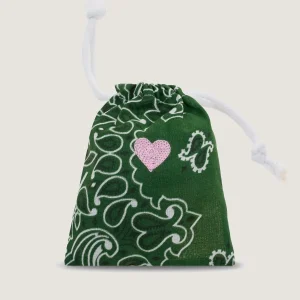 Sachet de Lavande Brodé à la main - COEUR - Vert Week-end / Beige