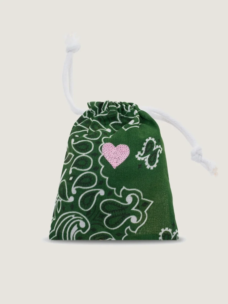 Sachet de Lavande Brodé à la main - COEUR - Vert Week-end / Beige – Image 2