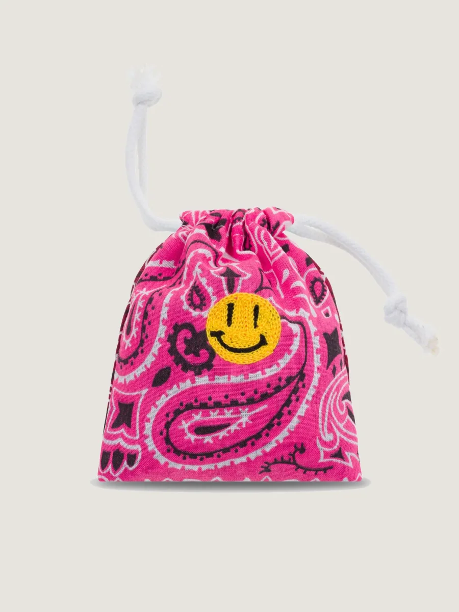Sachet de Lavande Brodé à la main - HAPPY FACE - Fuchsia / Bordeaux – Image 2