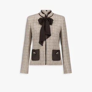 Veste courte ébène en tweed avec écharpe
