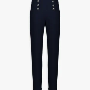 Pantalon slim marine à bouton floral